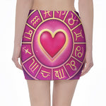 Pink Heart Zodiac Wheel Print Pencil Mini Skirt