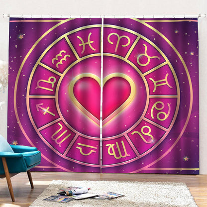 Pink Heart Zodiac Wheel Print Pencil Pleat Curtains