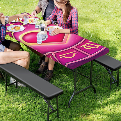 Pink Heart Zodiac Wheel Print Picnic Table Cover