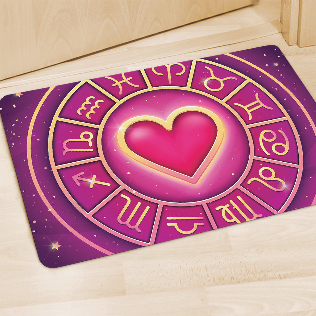 Pink Heart Zodiac Wheel Print Polyester Doormat