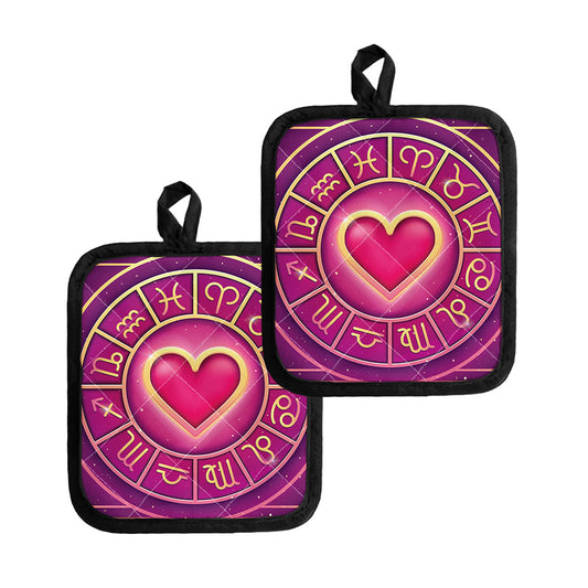 Pink Heart Zodiac Wheel Print Pot Holders