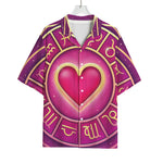 Pink Heart Zodiac Wheel Print Rayon Hawaiian Shirt