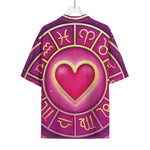 Pink Heart Zodiac Wheel Print Rayon Hawaiian Shirt
