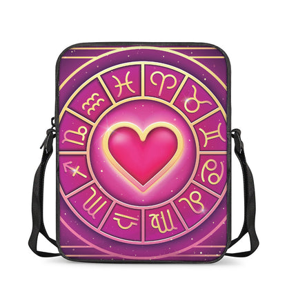 Pink Heart Zodiac Wheel Print Rectangular Crossbody Bag