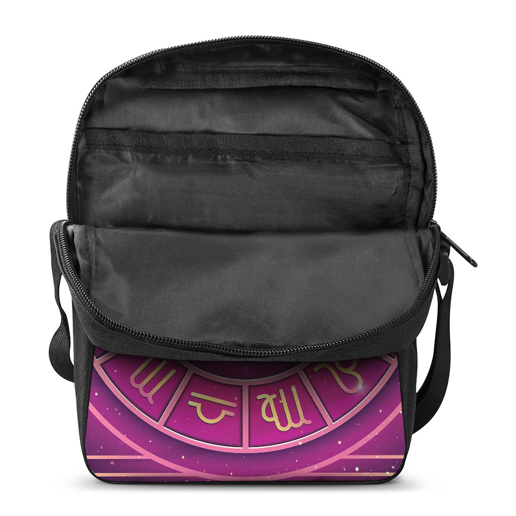 Pink Heart Zodiac Wheel Print Rectangular Crossbody Bag