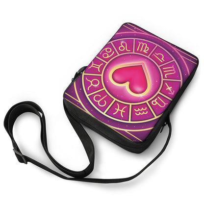 Pink Heart Zodiac Wheel Print Rectangular Crossbody Bag