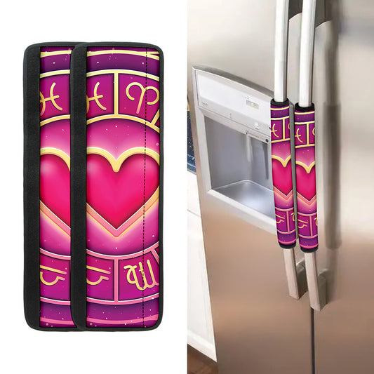 Pink Heart Zodiac Wheel Print Refrigerator Handle Covers