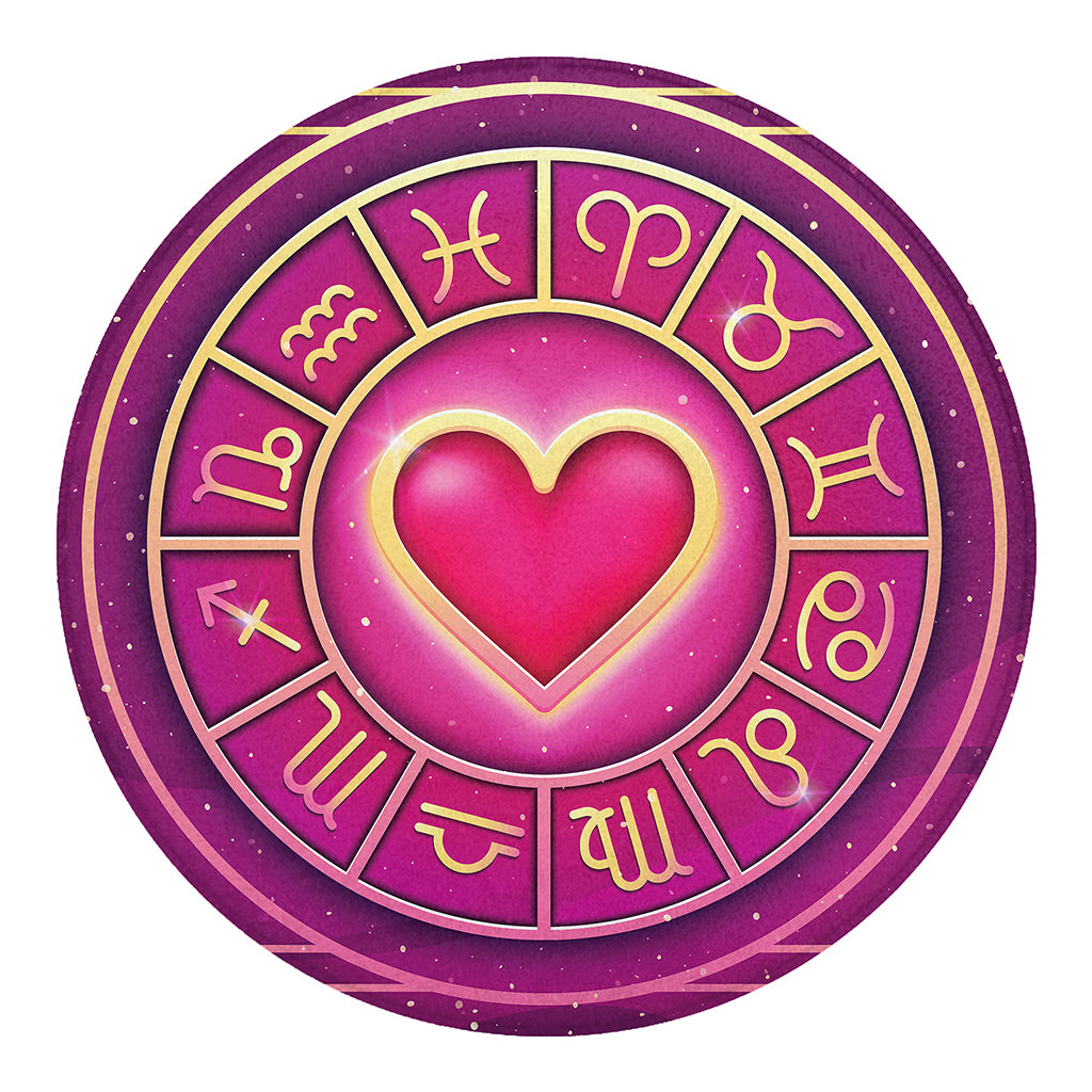 Pink Heart Zodiac Wheel Print Round Blanket