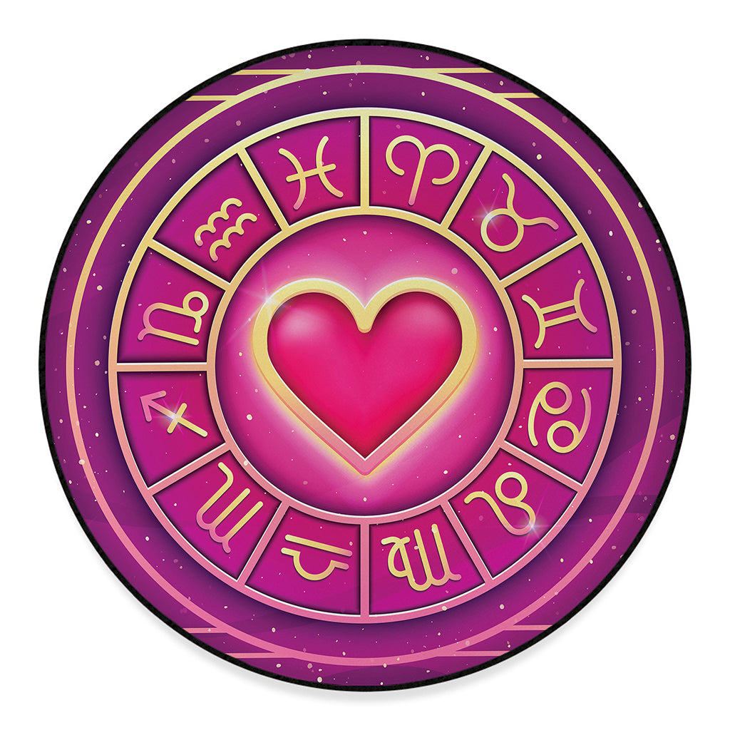 Pink Heart Zodiac Wheel Print Round Floor Mat