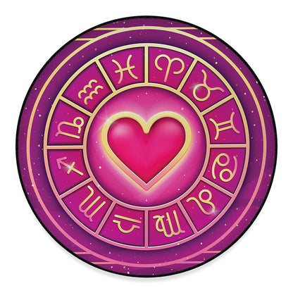 Pink Heart Zodiac Wheel Print Round Floor Mat