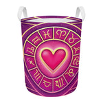 Pink Heart Zodiac Wheel Print Round Laundry Basket