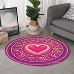 Pink Heart Zodiac Wheel Print Round Rug
