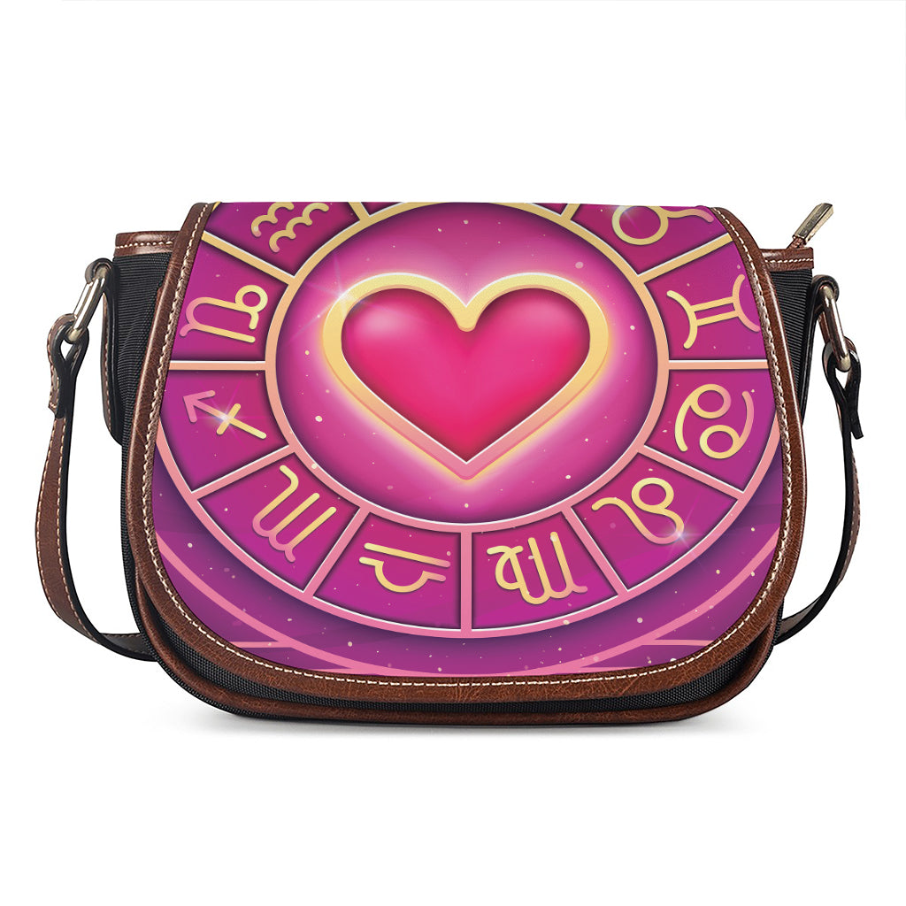 Pink Heart Zodiac Wheel Print Saddle Bag