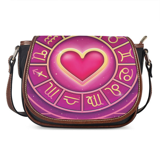 Pink Heart Zodiac Wheel Print Saddle Bag