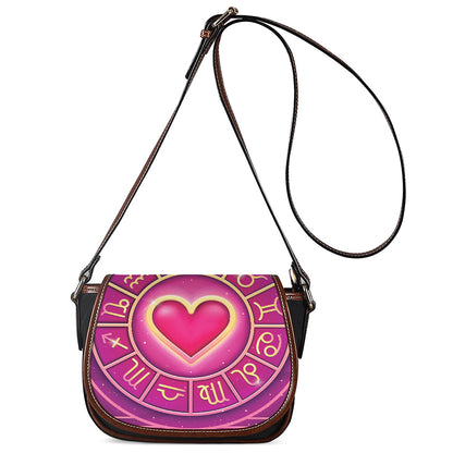 Pink Heart Zodiac Wheel Print Saddle Bag