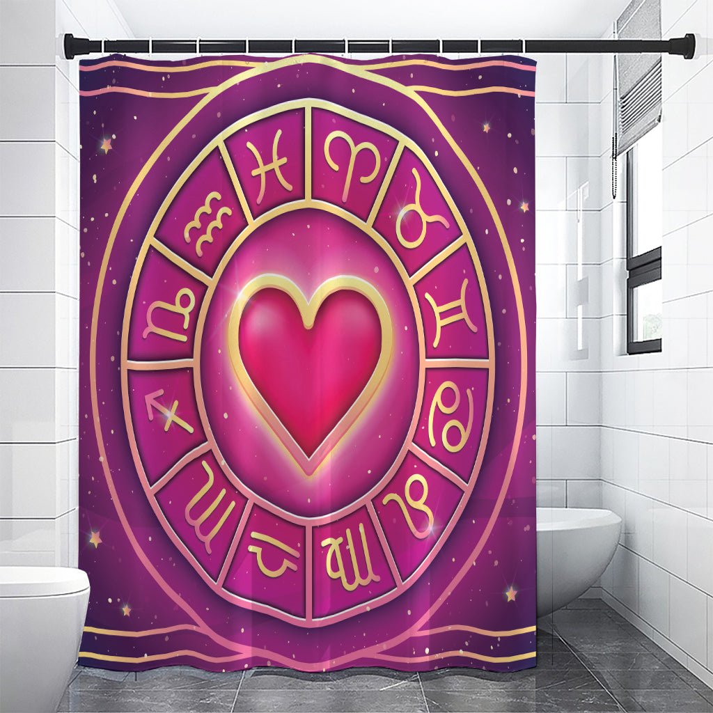 Pink Heart Zodiac Wheel Print Shower Curtain