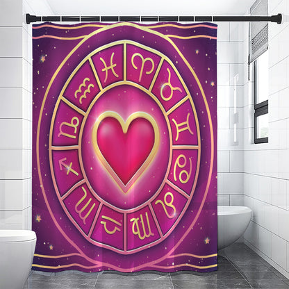 Pink Heart Zodiac Wheel Print Shower Curtain