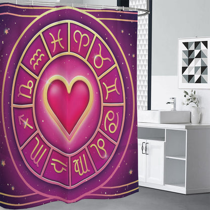 Pink Heart Zodiac Wheel Print Shower Curtain