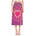 Pink Heart Zodiac Wheel Print Side Slit Midi Skirt