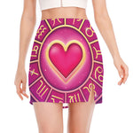 Pink Heart Zodiac Wheel Print Side Slit Mini Skirt