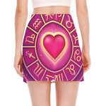 Pink Heart Zodiac Wheel Print Side Slit Mini Skirt
