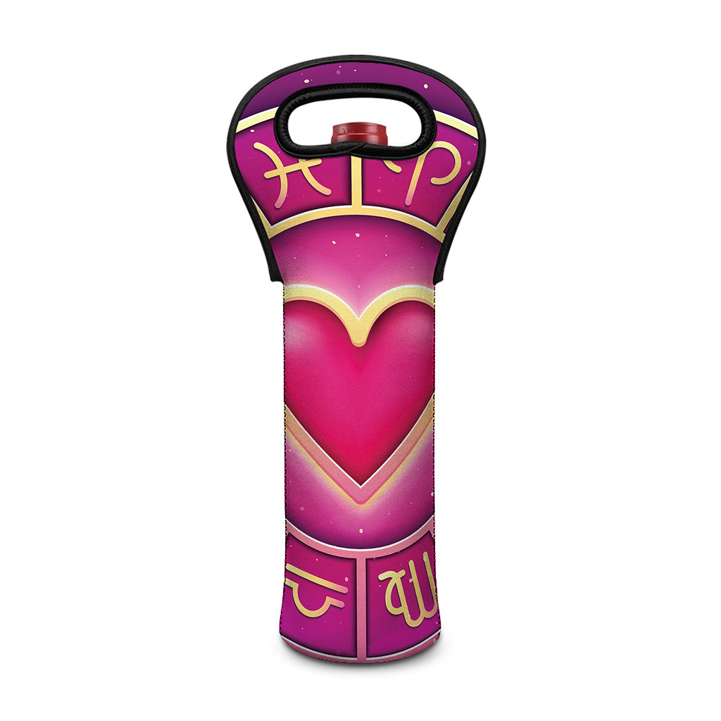 Pink Heart Zodiac Wheel Print Single Neoprene Wine Tote