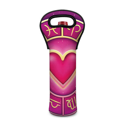 Pink Heart Zodiac Wheel Print Single Neoprene Wine Tote