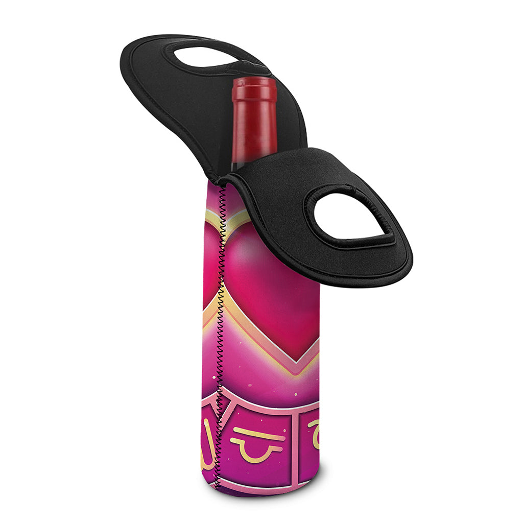 Pink Heart Zodiac Wheel Print Single Neoprene Wine Tote