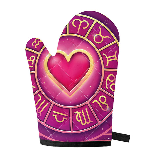 Pink Heart Zodiac Wheel Print Single Oven Mitt