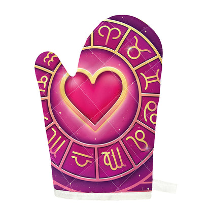 Pink Heart Zodiac Wheel Print Single Oven Mitt
