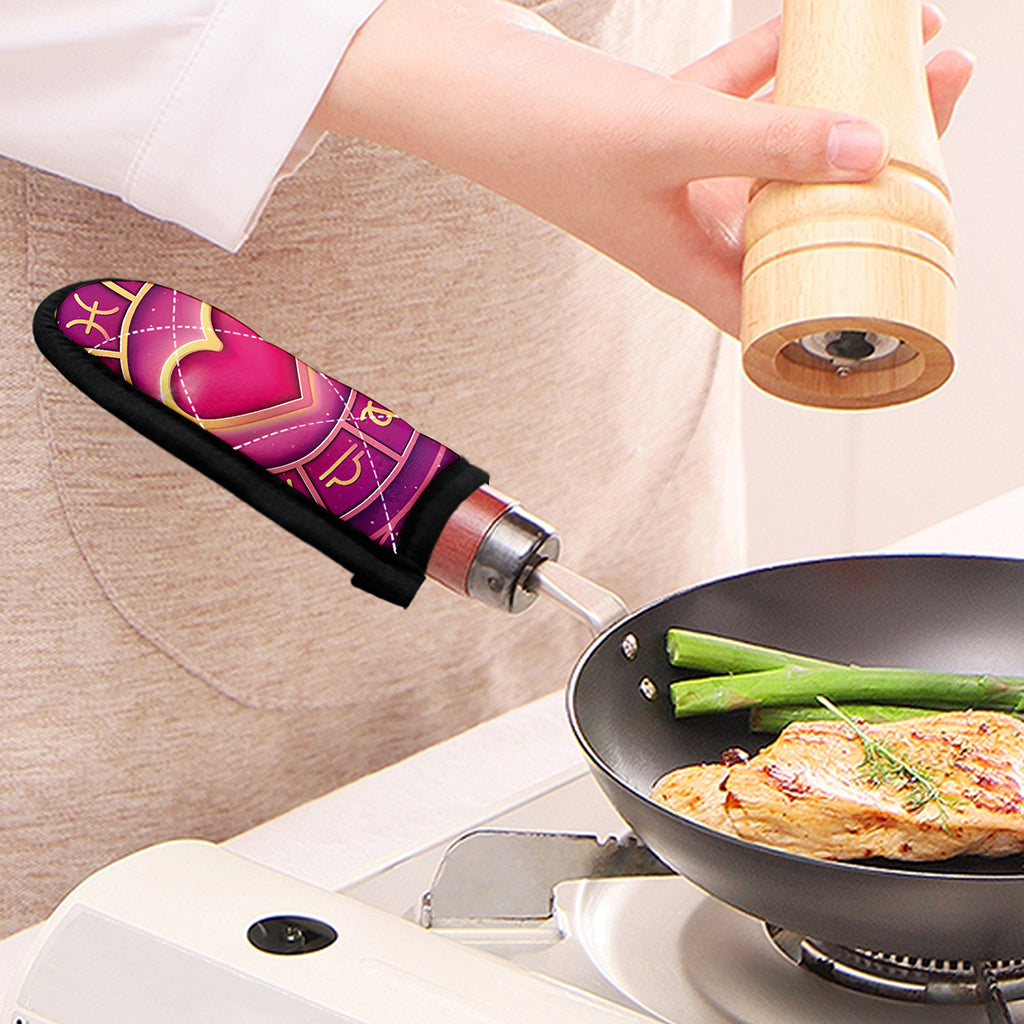 Pink Heart Zodiac Wheel Print Skillet Handle Cover