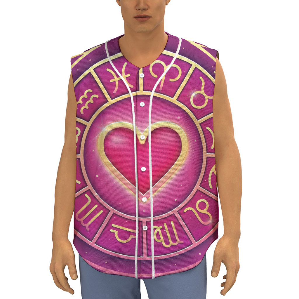 Pink Heart Zodiac Wheel Print Sleeveless Baseball Jersey