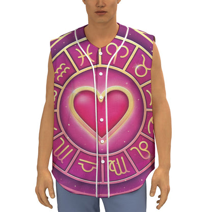Pink Heart Zodiac Wheel Print Sleeveless Baseball Jersey