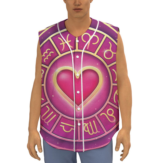 Pink Heart Zodiac Wheel Print Sleeveless Baseball Jersey