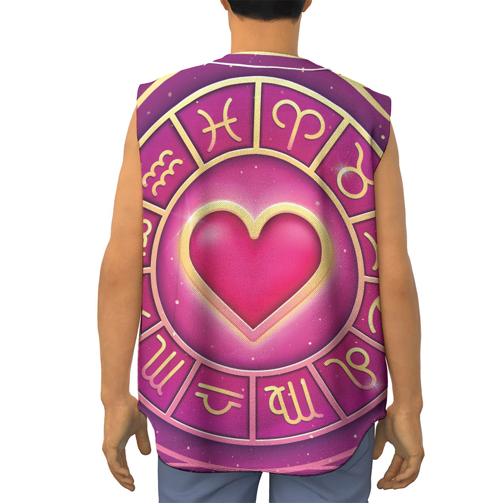 Pink Heart Zodiac Wheel Print Sleeveless Baseball Jersey