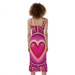Pink Heart Zodiac Wheel Print Slim Fit Midi Cami Dress