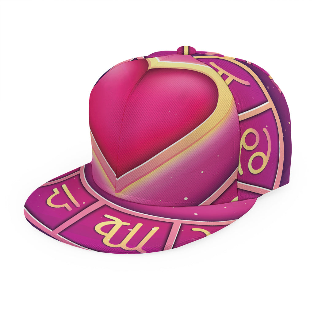 Pink Heart Zodiac Wheel Print Snapback Cap