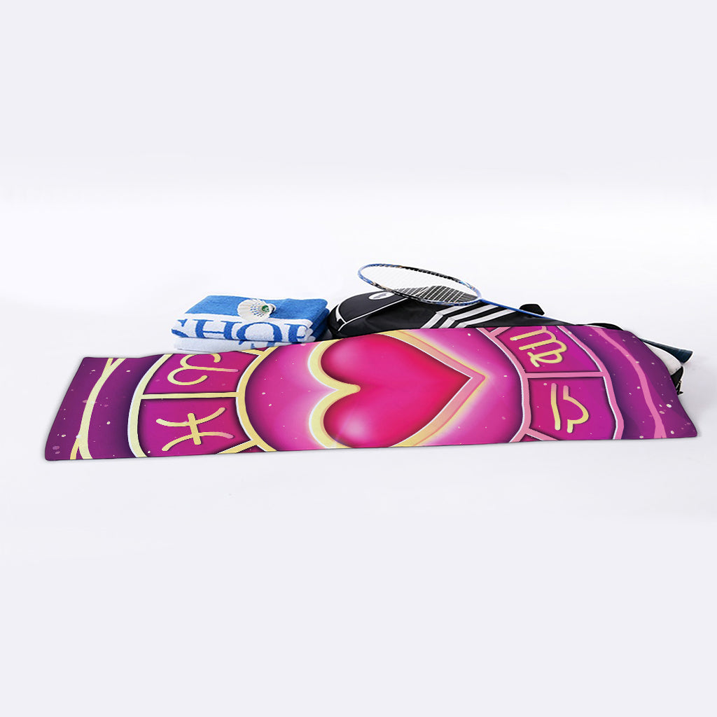 Pink Heart Zodiac Wheel Print Sports Towel