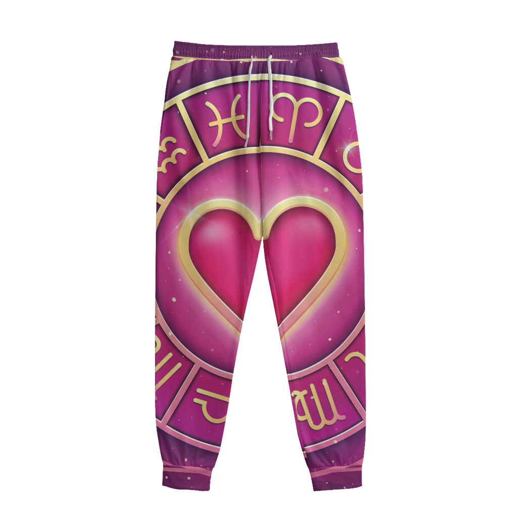 Pink Heart Zodiac Wheel Print Sweatpants