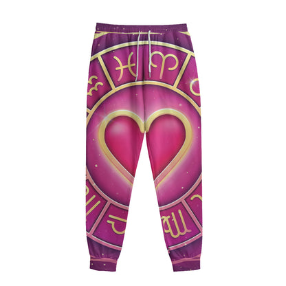 Pink Heart Zodiac Wheel Print Sweatpants