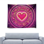 Pink Heart Zodiac Wheel Print Tapestry