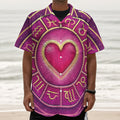 Pink Heart Zodiac Wheel Print Textured Short Sleeve Shirt