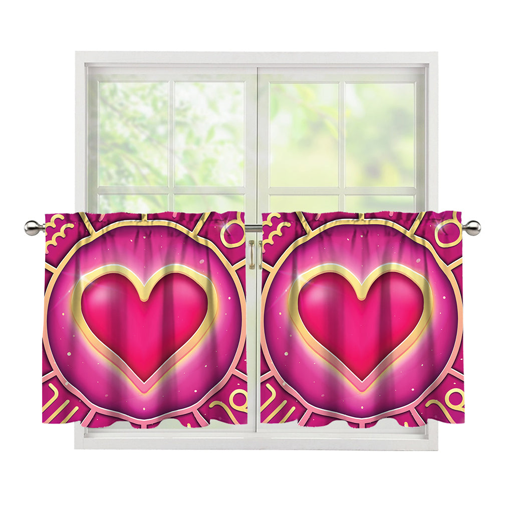 Pink Heart Zodiac Wheel Print Tier Curtains