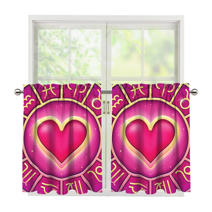 Pink Heart Zodiac Wheel Print Tier Curtains