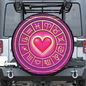 Pink Heart Zodiac Wheel Print Tire Cover