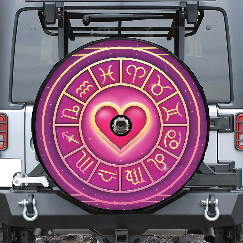 Pink Heart Zodiac Wheel Print Tire Cover With Camera Hole