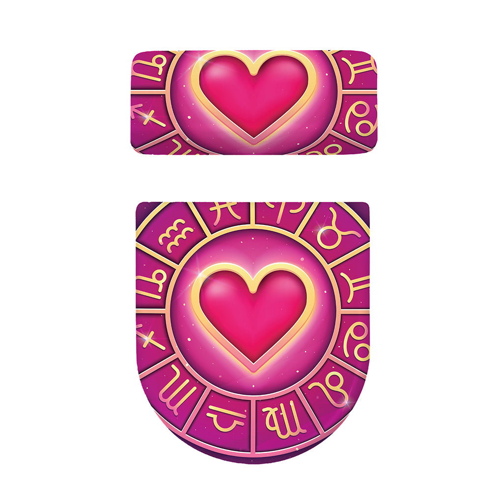Pink Heart Zodiac Wheel Print Toilet Lid And Tank Cover Set