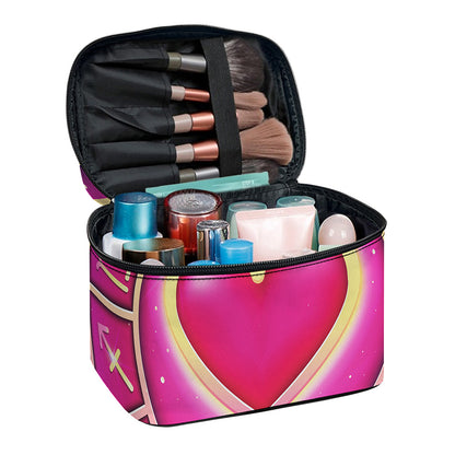 Pink Heart Zodiac Wheel Print Travel Makeup Bag