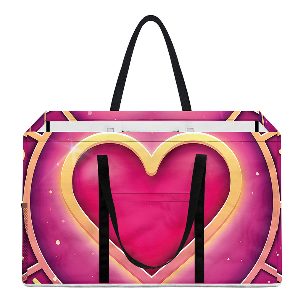 Pink Heart Zodiac Wheel Print Utility Tote Bag