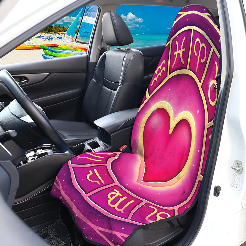 Pink Heart Zodiac Wheel Print Waterproof Car Seat Cover